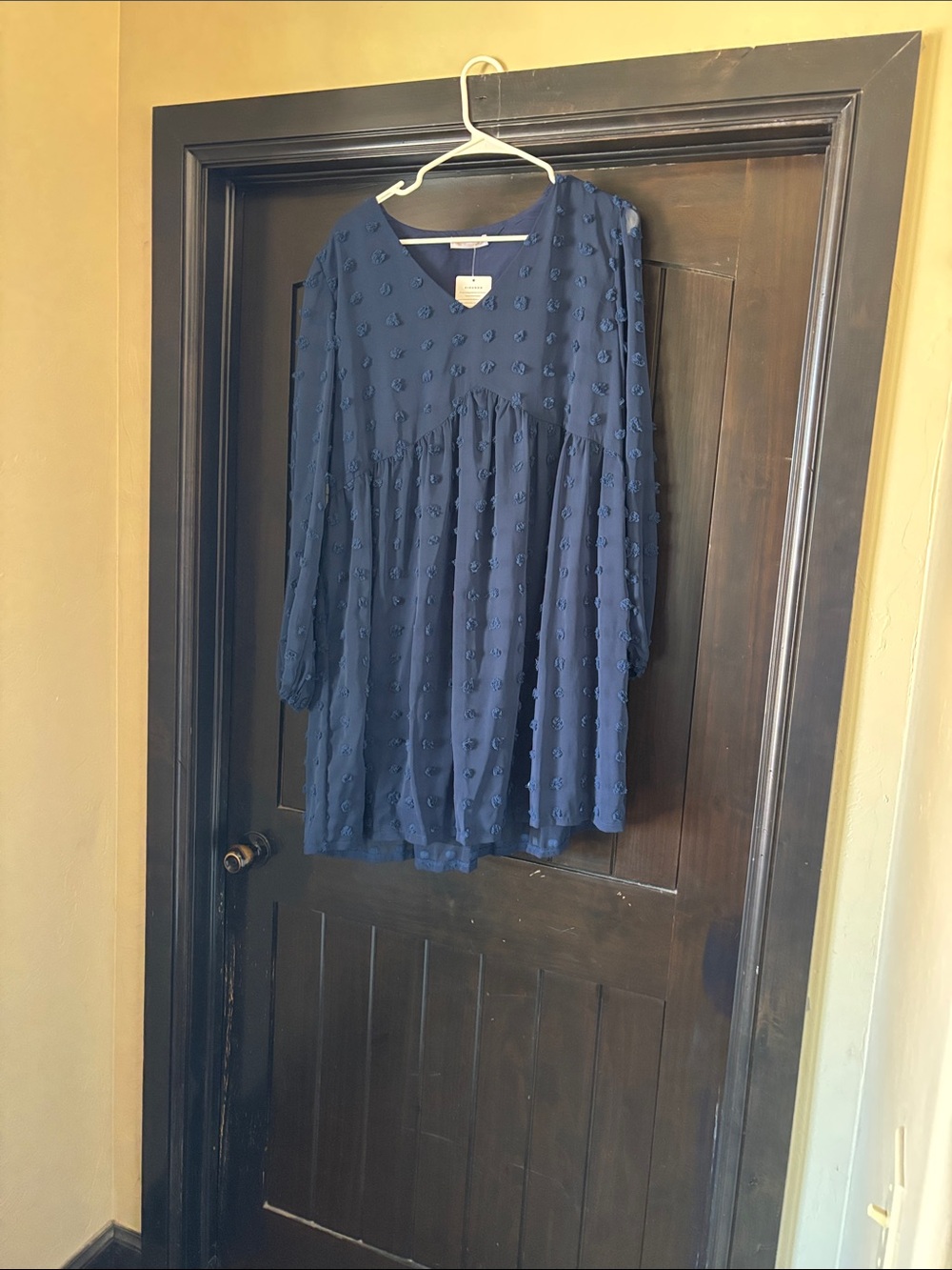 Women's Navy Blue Textured Mini Dress - Babydoll Style